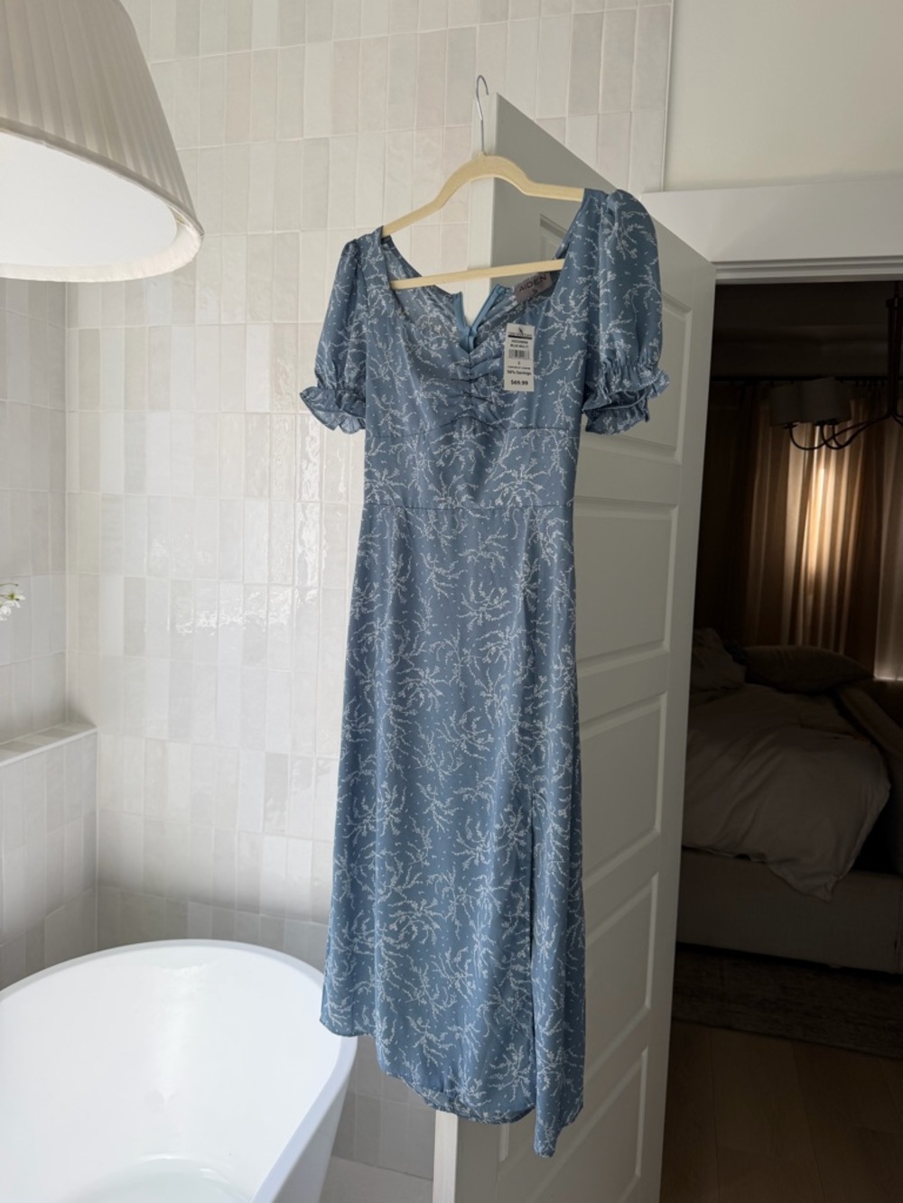 NEW Aiden Blue Floral Midi Dress with Puff Sleeves